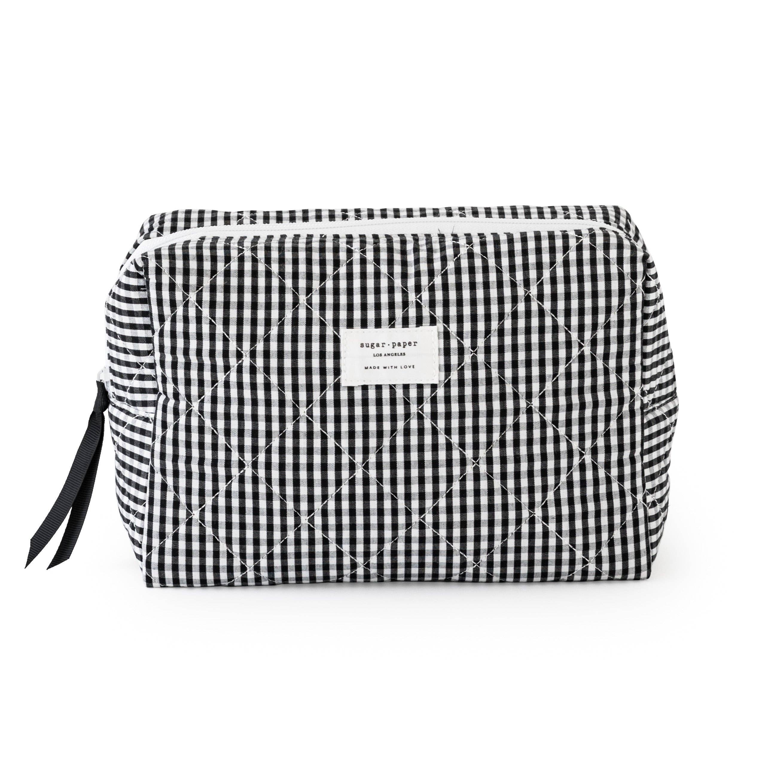 Black Gingham Pattern Large Cosmetic Pouch