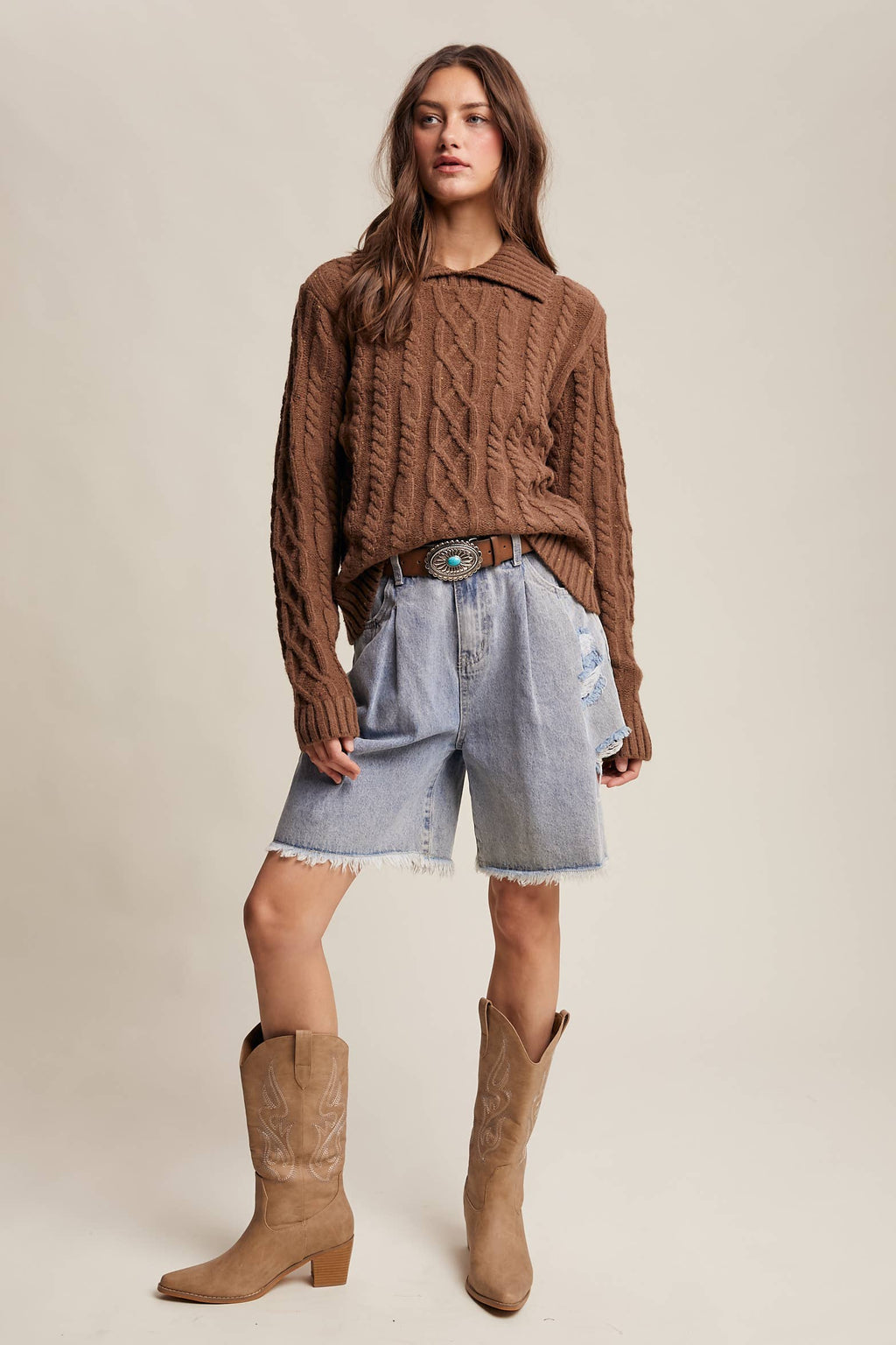 Collared Cable Knit Sweater