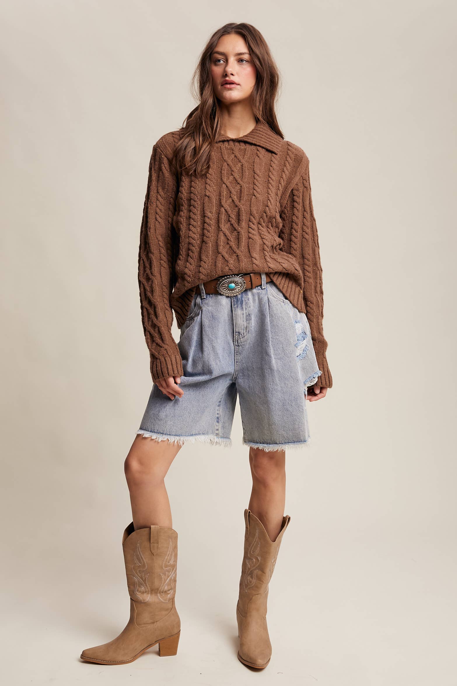 Collared Cable Knit Sweater