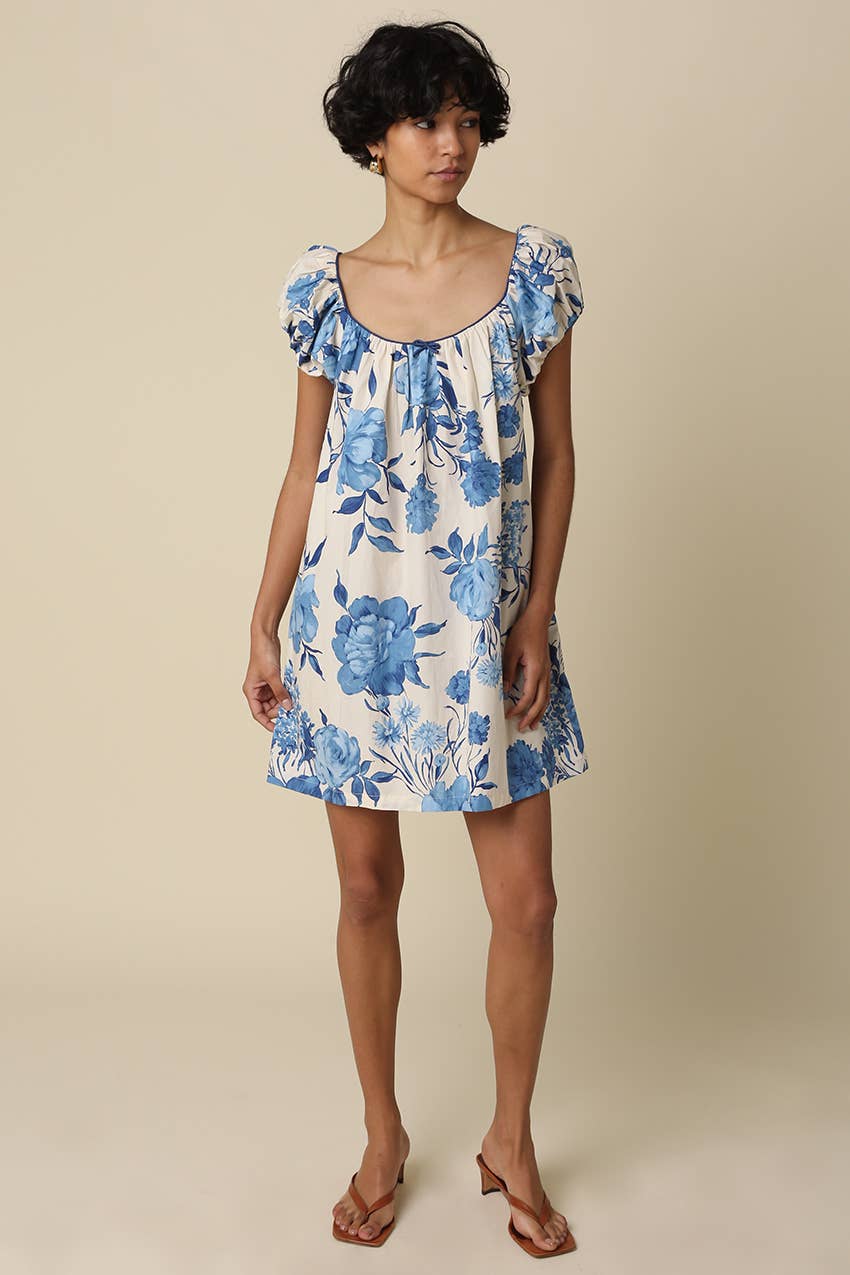 Aveline Blue Bloom Babydoll Mini Dress