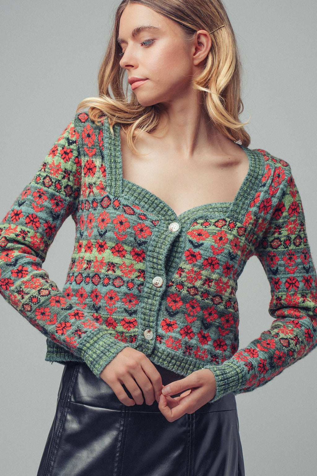 Vintage Floral Jacquard Knit Cardigan