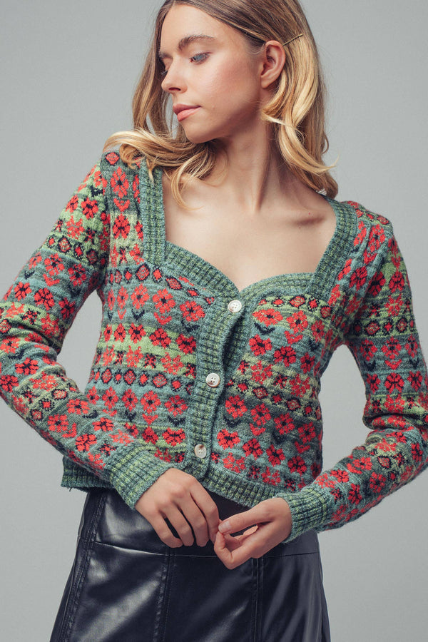 Vintage Floral Jacquard Knit Cardigan