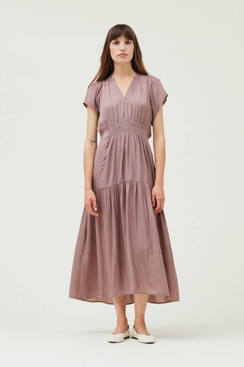 Ruffle Satin Midi Dress