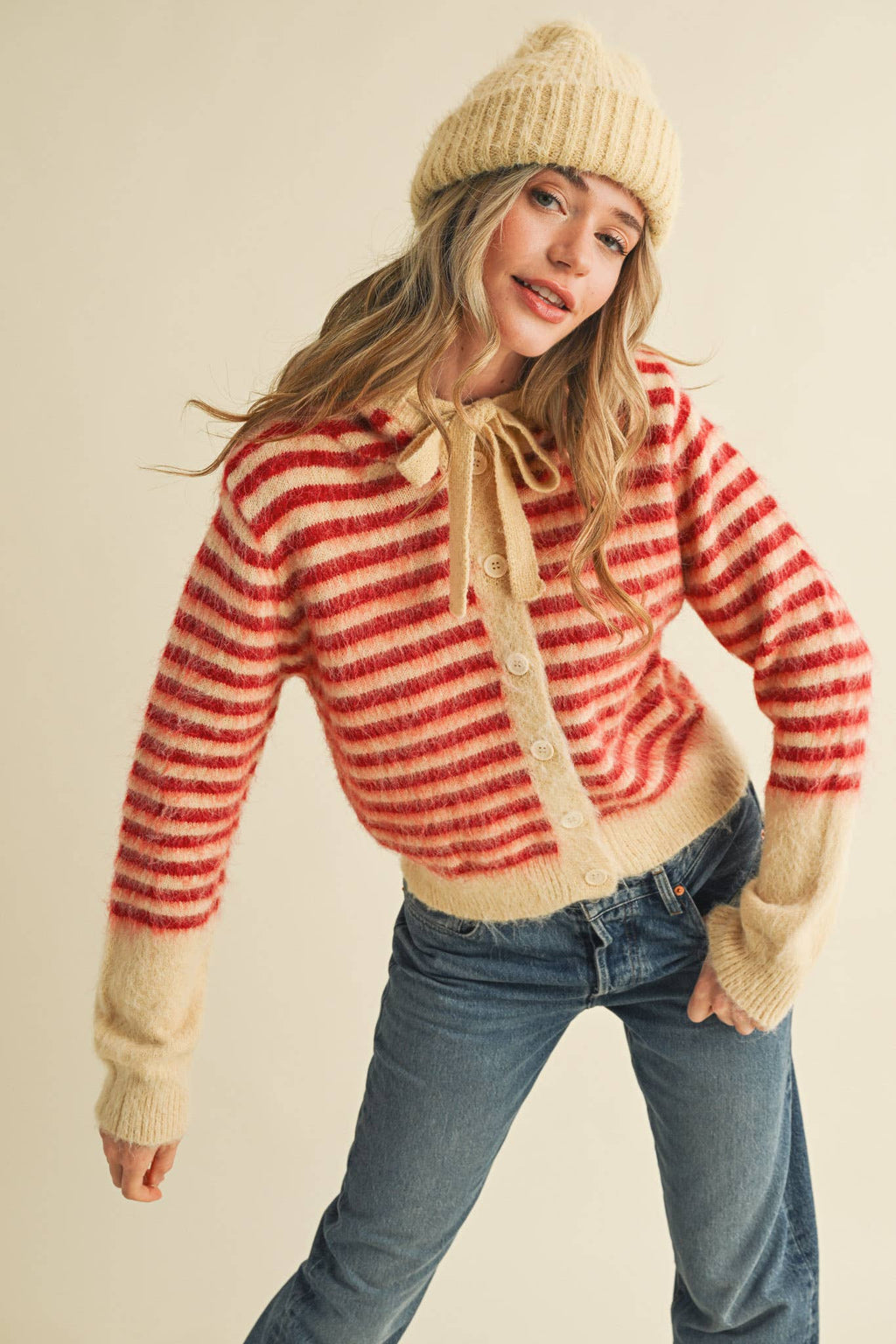 Striped Hoodie Sweater Cardigan