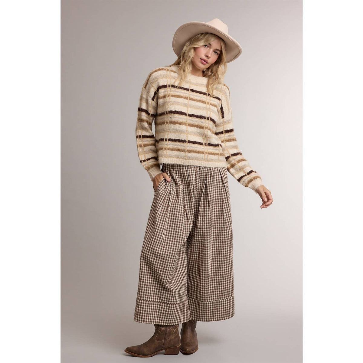 Gingham Wide Leg Pants