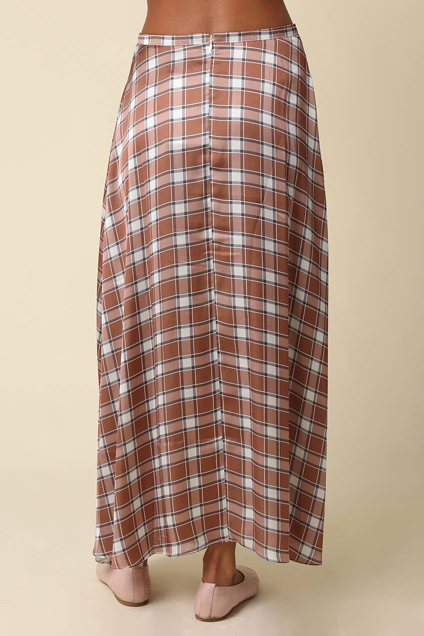 Claire Plaid Bias Satin Maxi Skirt