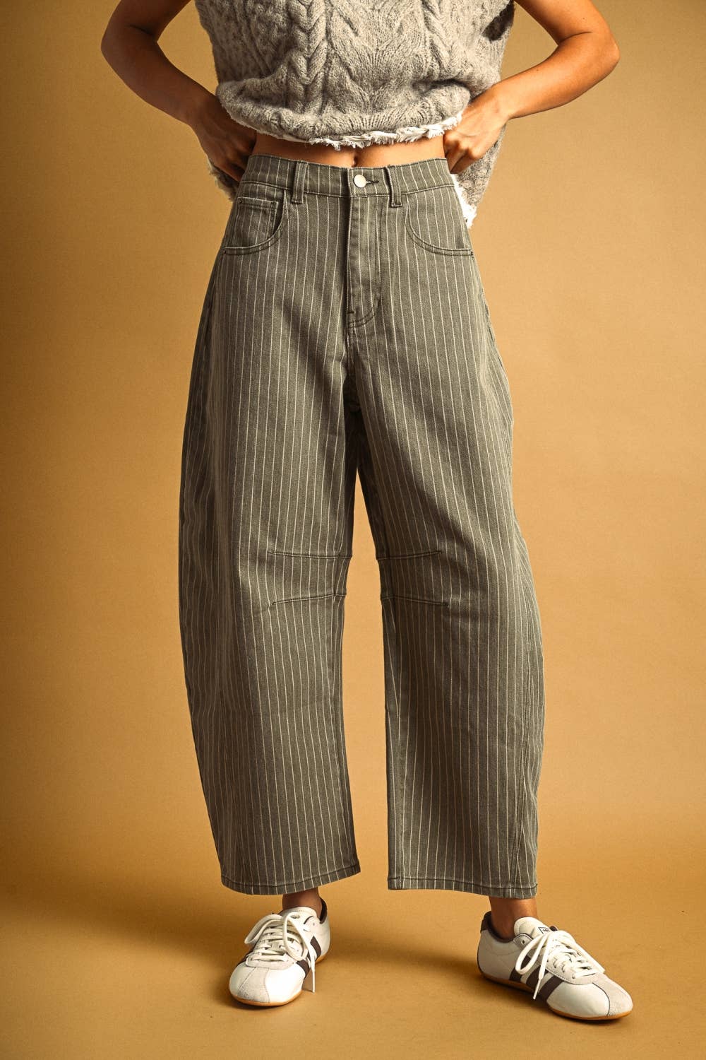 Pinstriped Barrel Pants