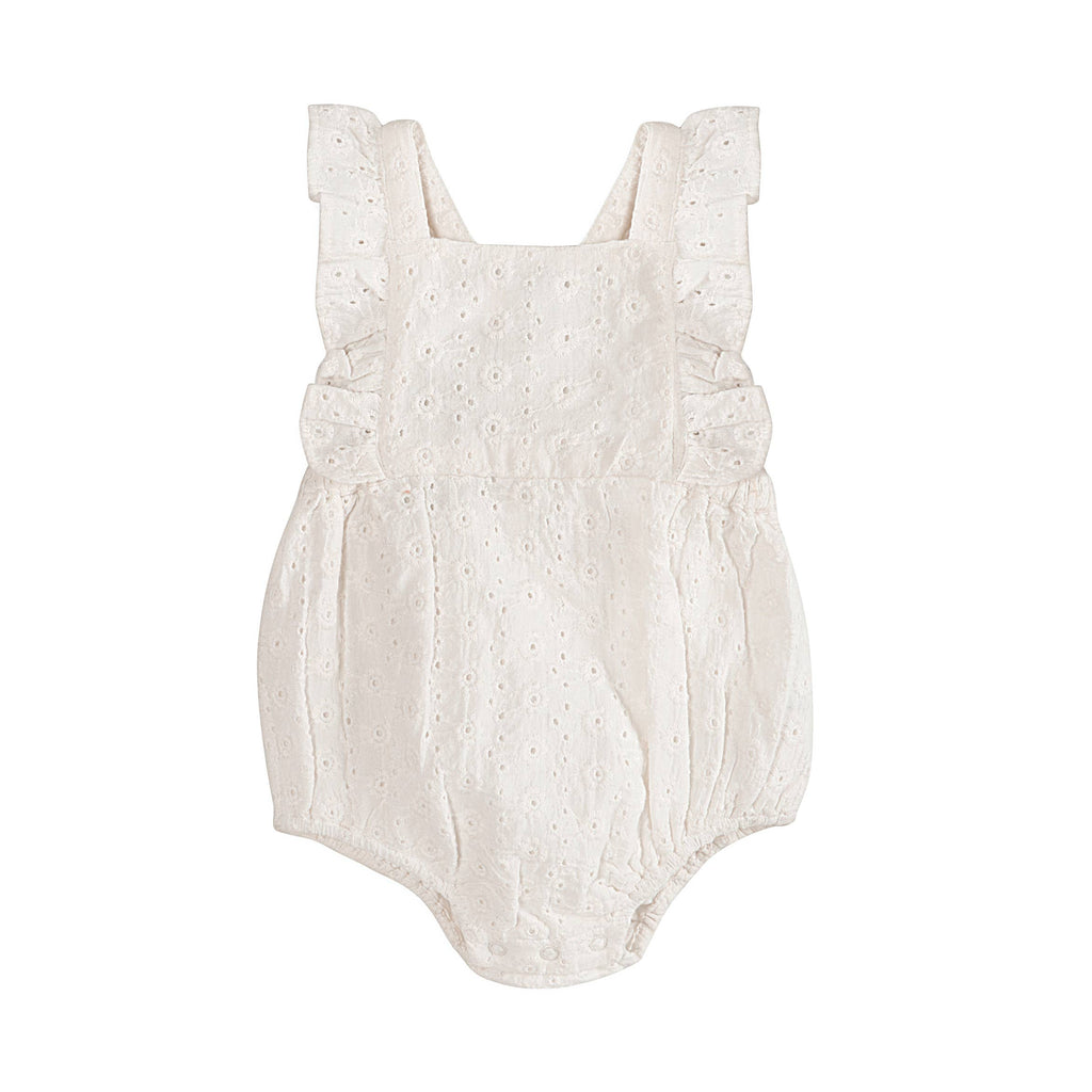 Alaina Schiffli Baby Romper + Headband Set