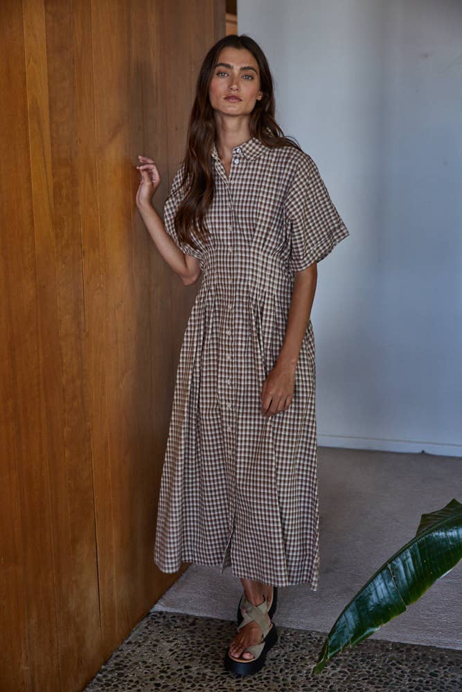 Gingham Print Button Down Dress