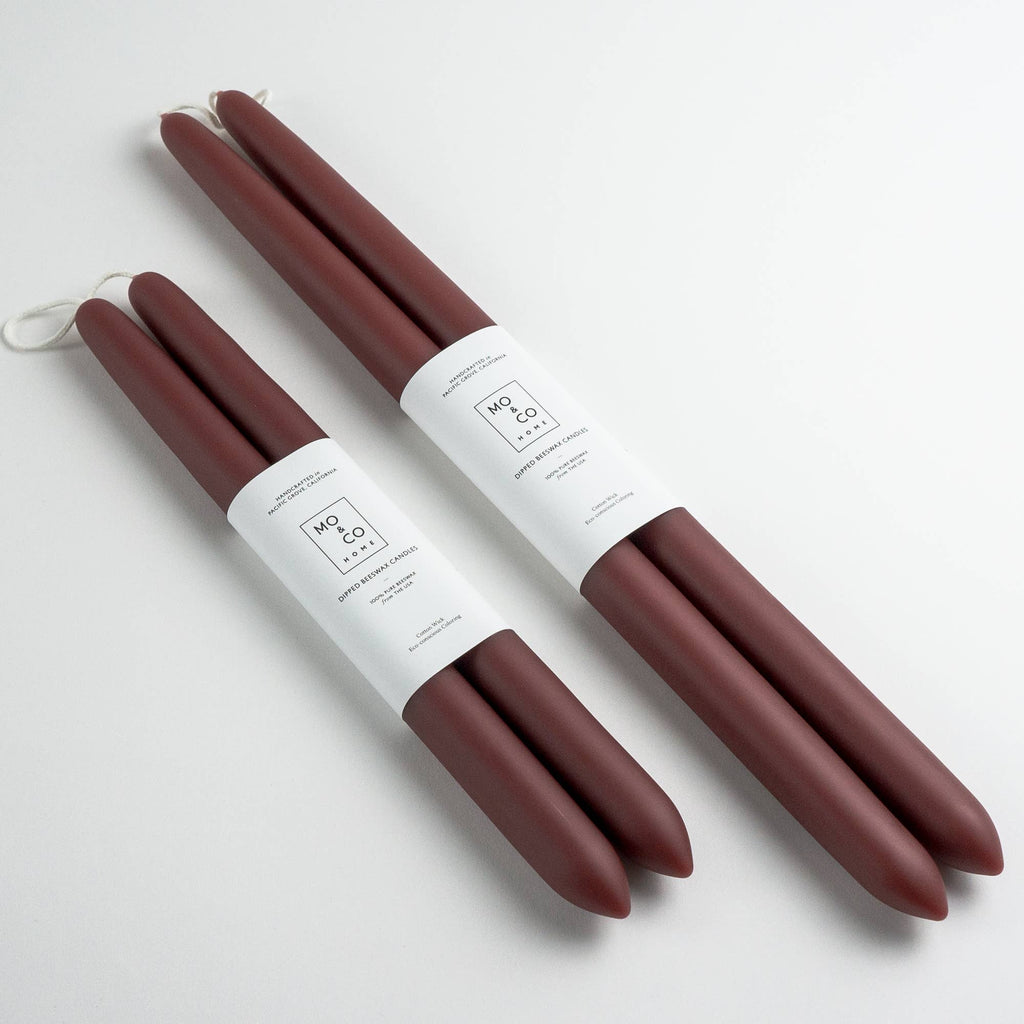 Burgundy Dipped Beeswax Taper Candles