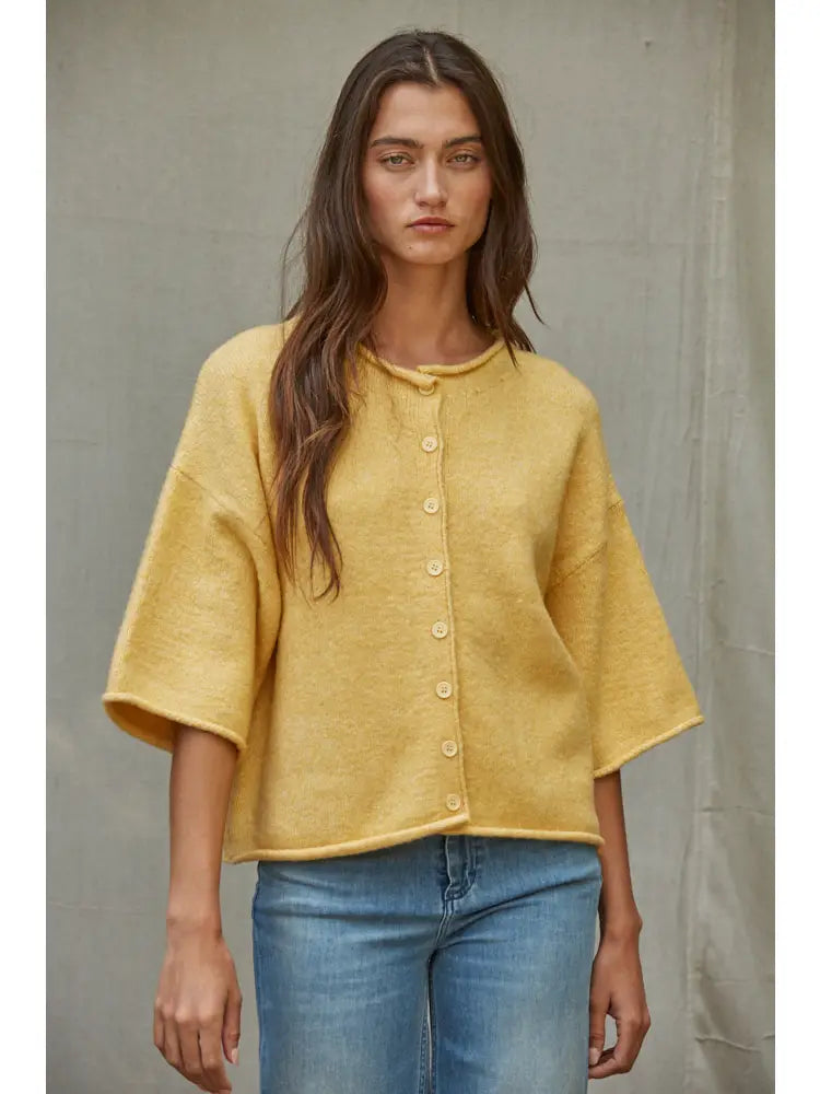 Quarter Sleeve Button Up Cardigan Top