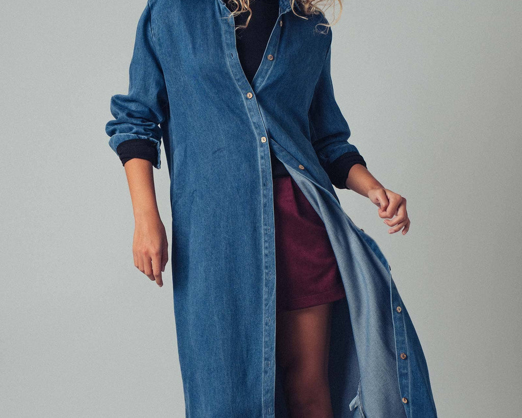 Button-Down Western Denim Midi Dress