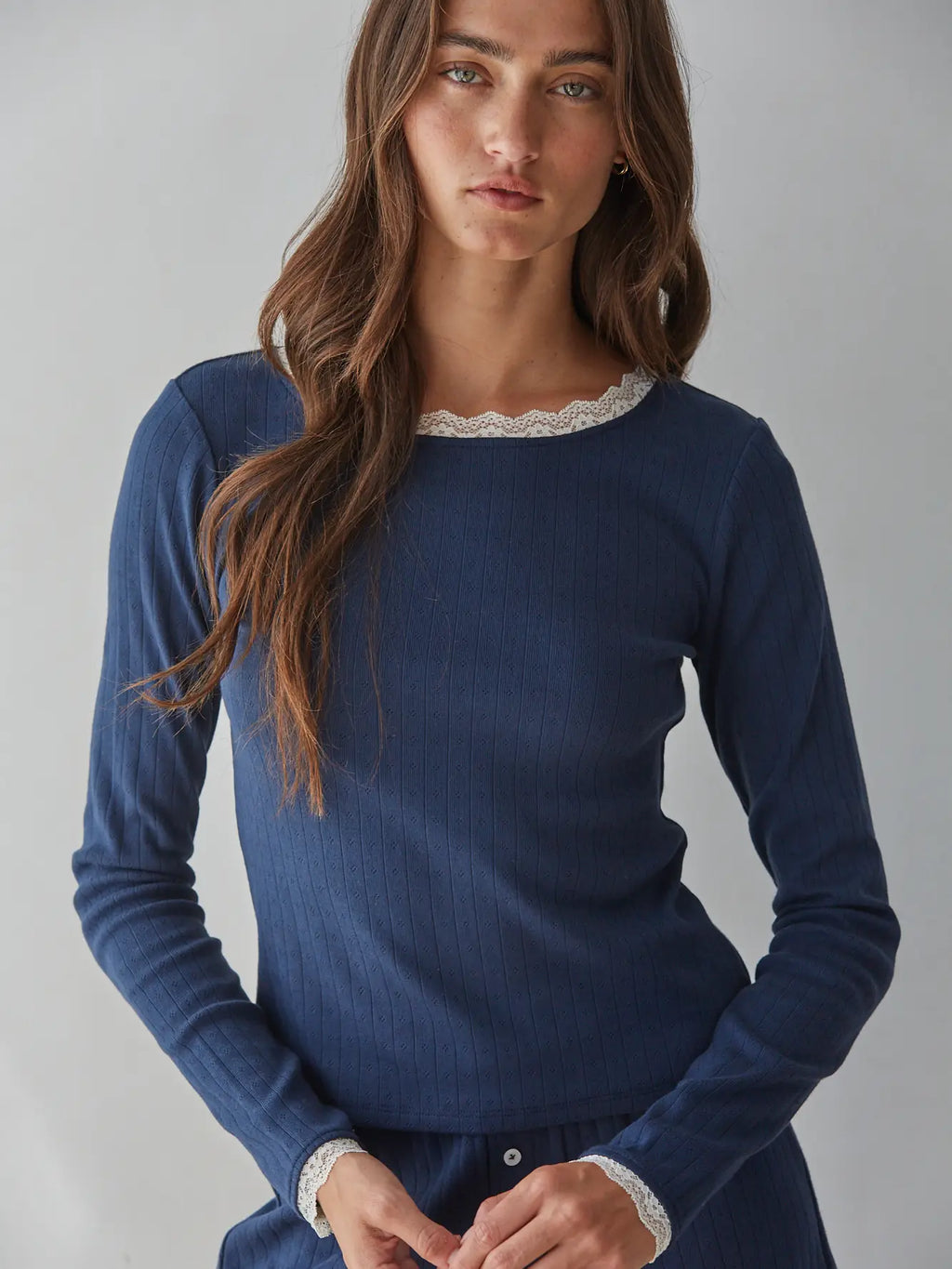 Pointelle Long Sleeve Pullover