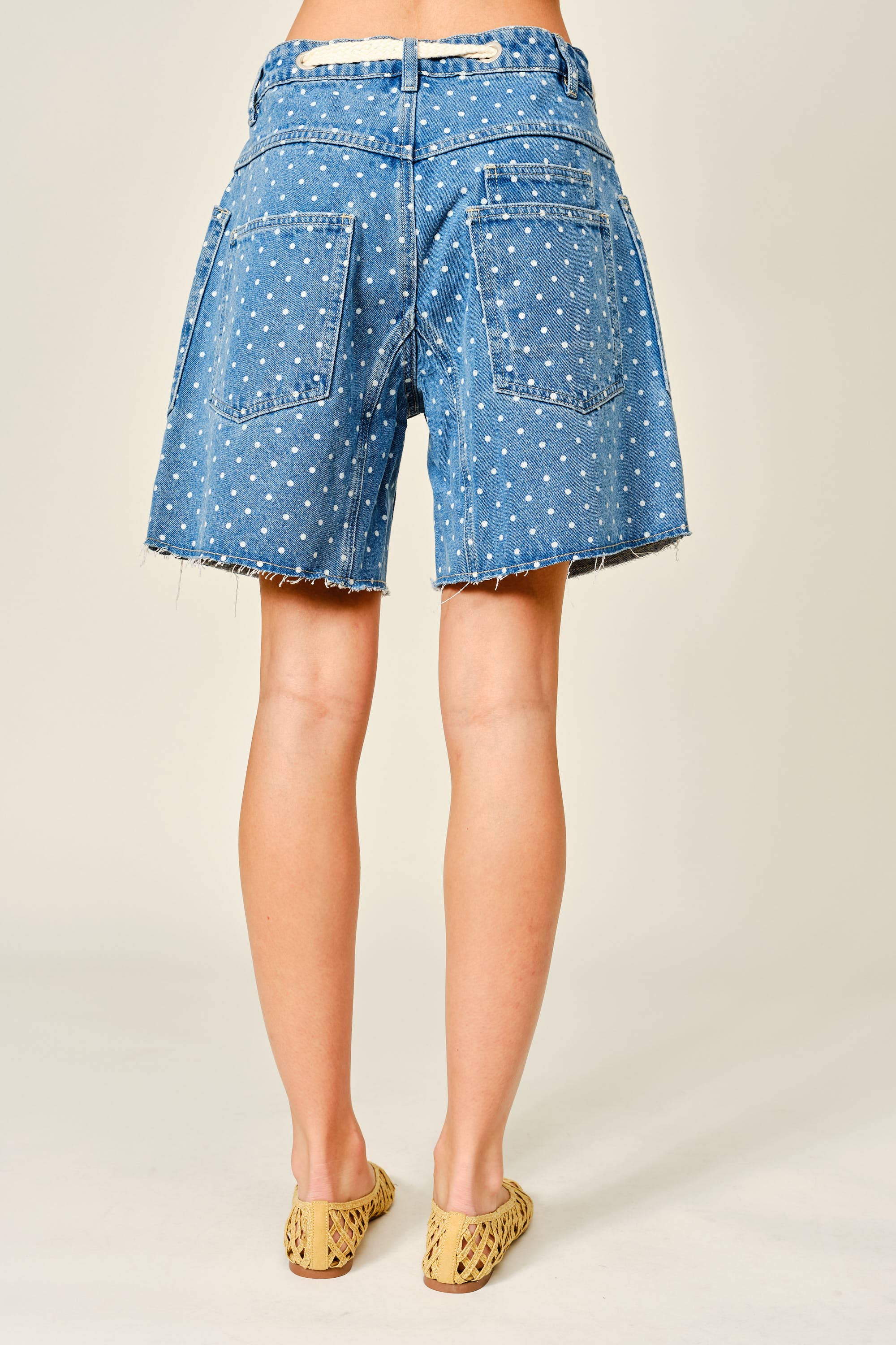 Polka Dot Barrel Denim Shorts