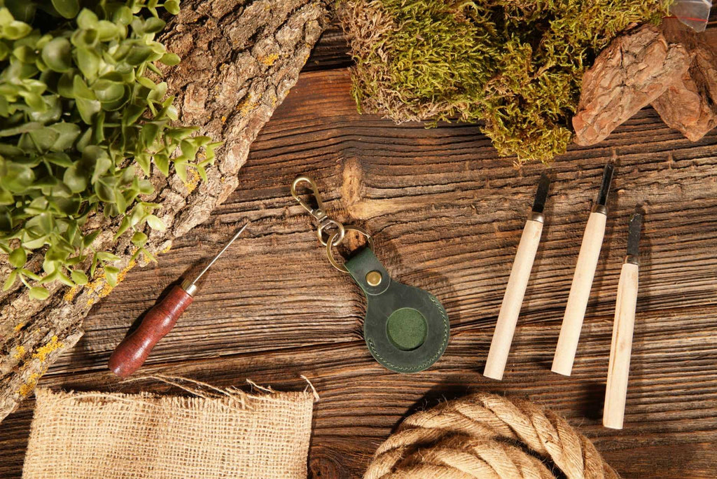 Genuine Leather AirTag Keychain