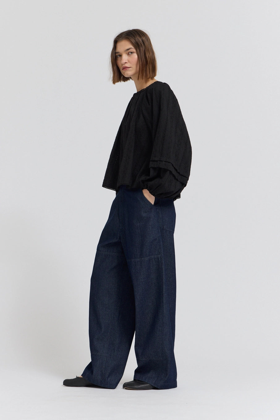 Embroidered Balloon Sleeves Top