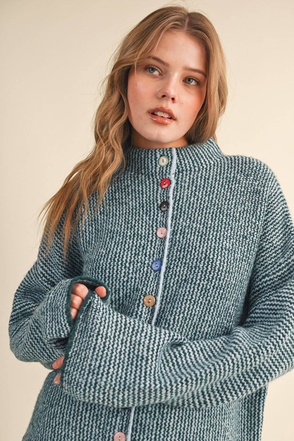 Striped Sweater Cardigan with Colorful Buttons