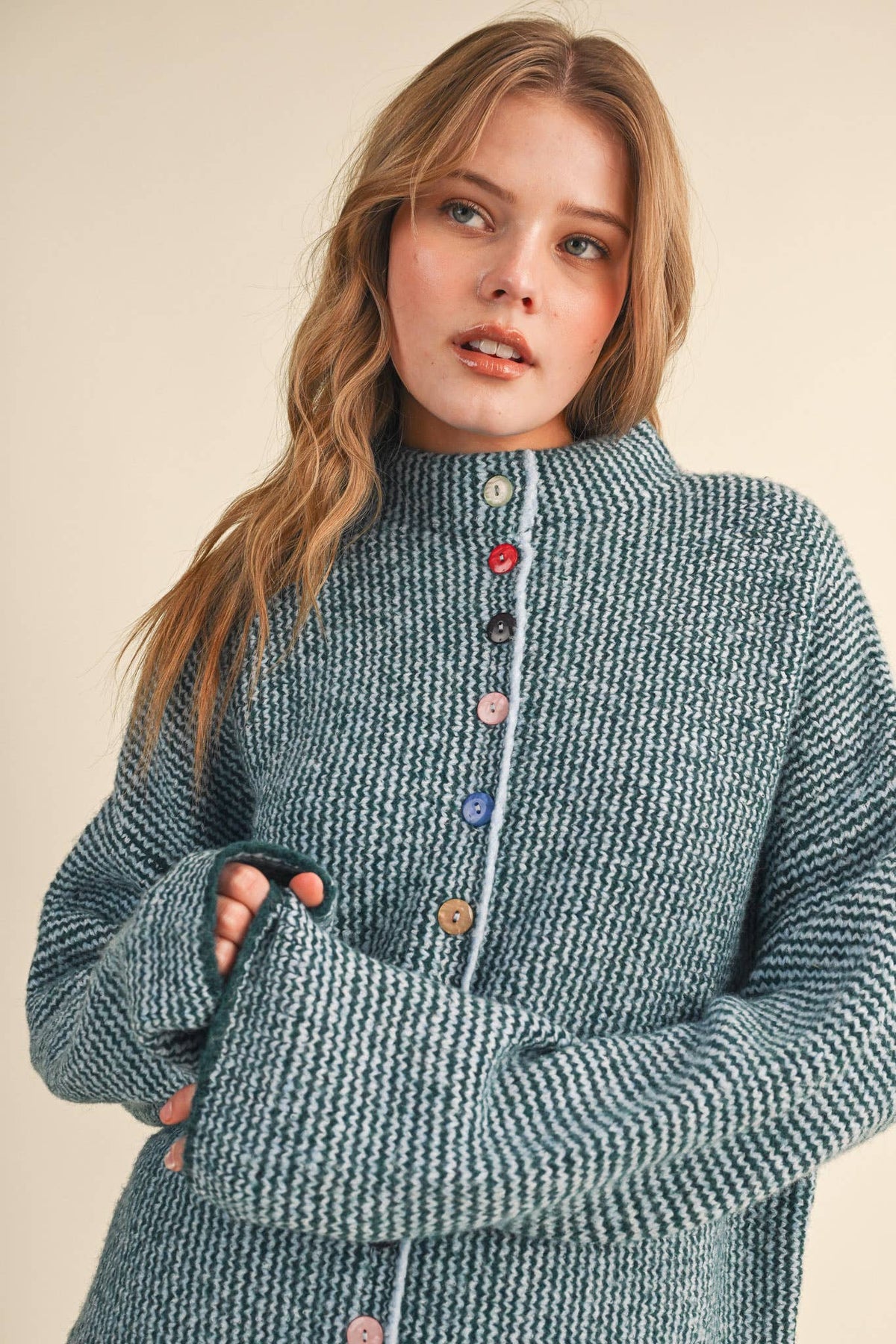 Striped Sweater Cardigan with Colorful Buttons