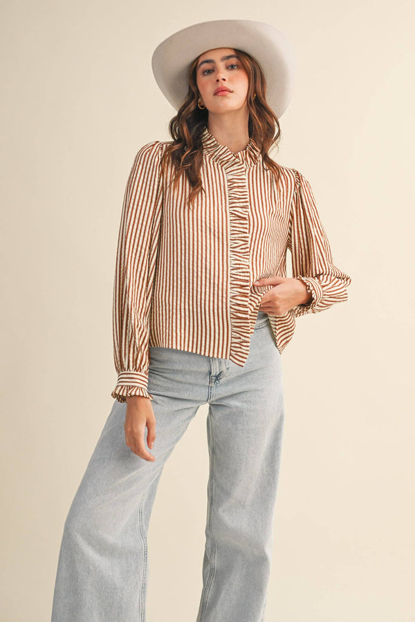 Striped Ruffled Button Down Top