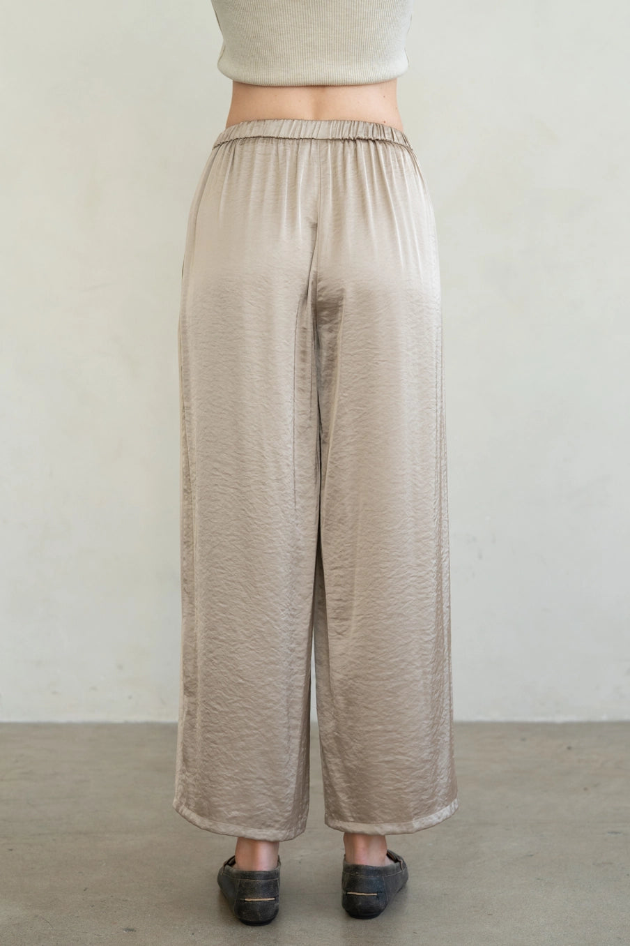 Textured Satin Elastic Waist Pants