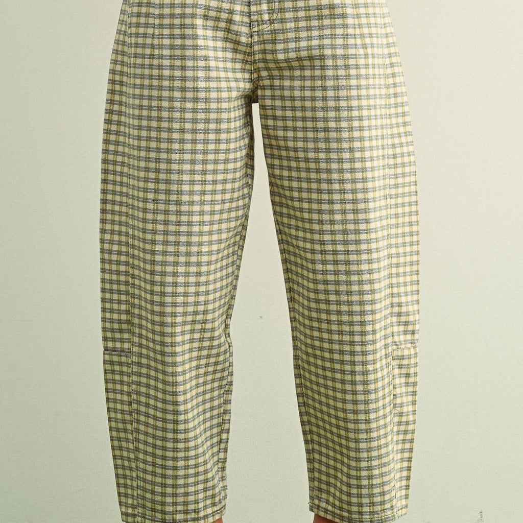 Mini Checker Pattern Barrel Pants in Olive Mist