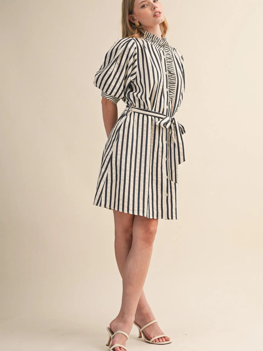 Striped Ruffled Button Down Mini Dress