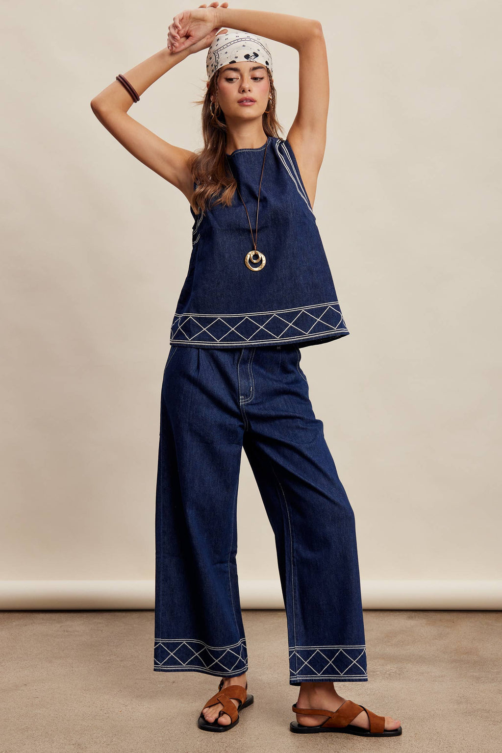 Denim Tank & Pants Set in Washed Indigo