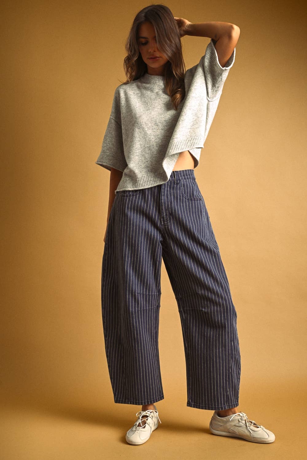 Pinstriped Barrel Pants