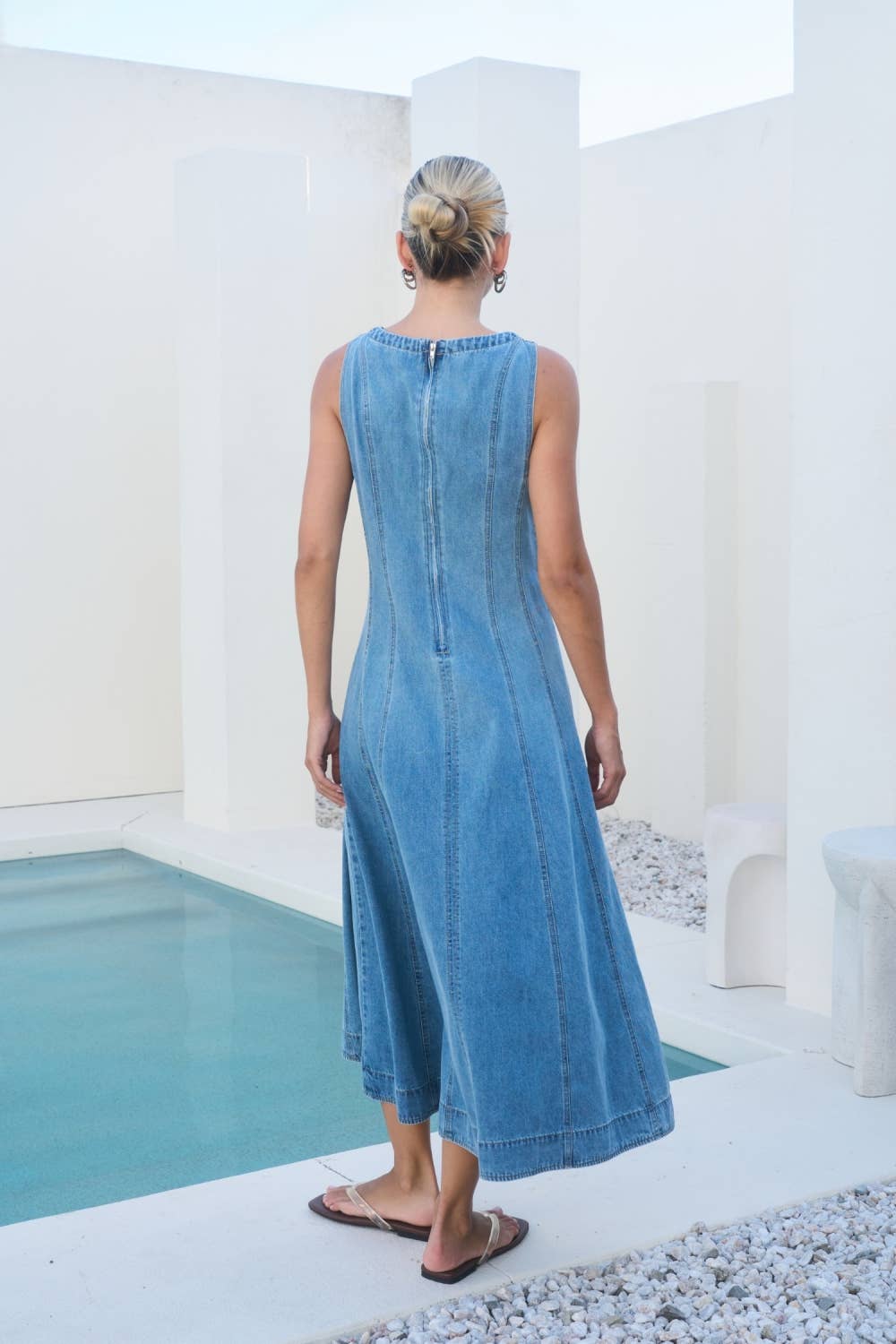Washed Denim Midi Dress