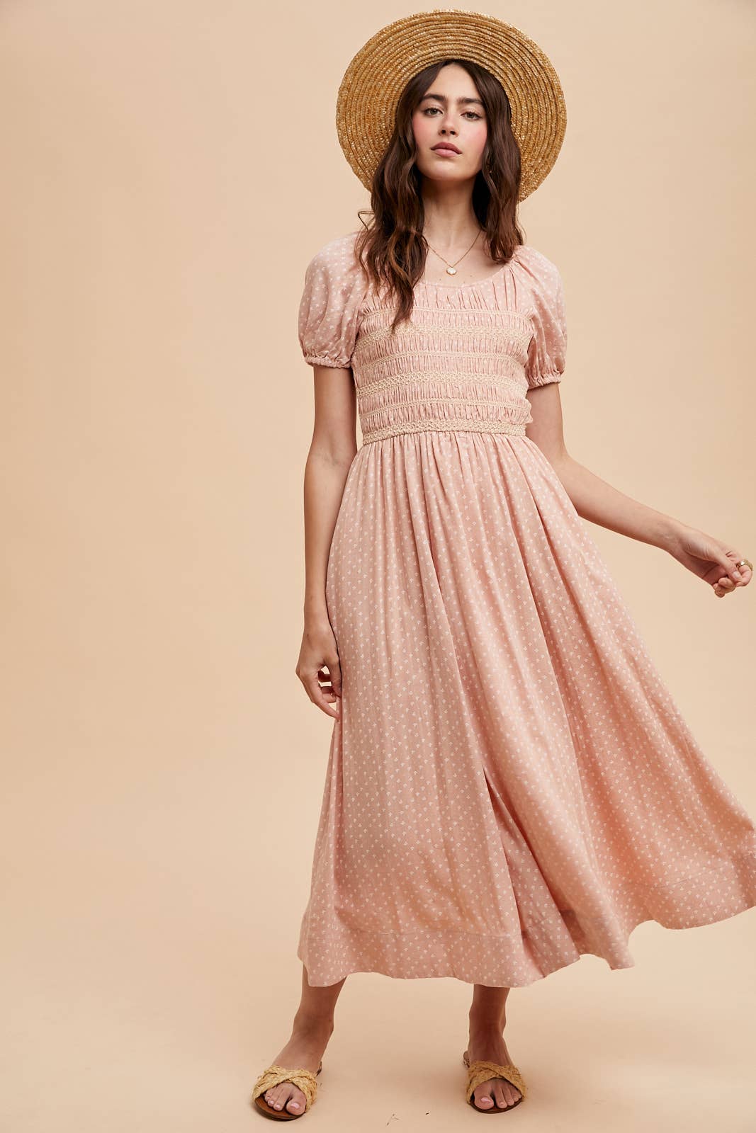 Contrast Smocked Maxi Dress