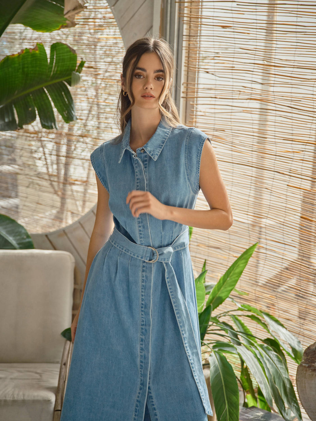 Cap Sleeve Belted Midi Dress
