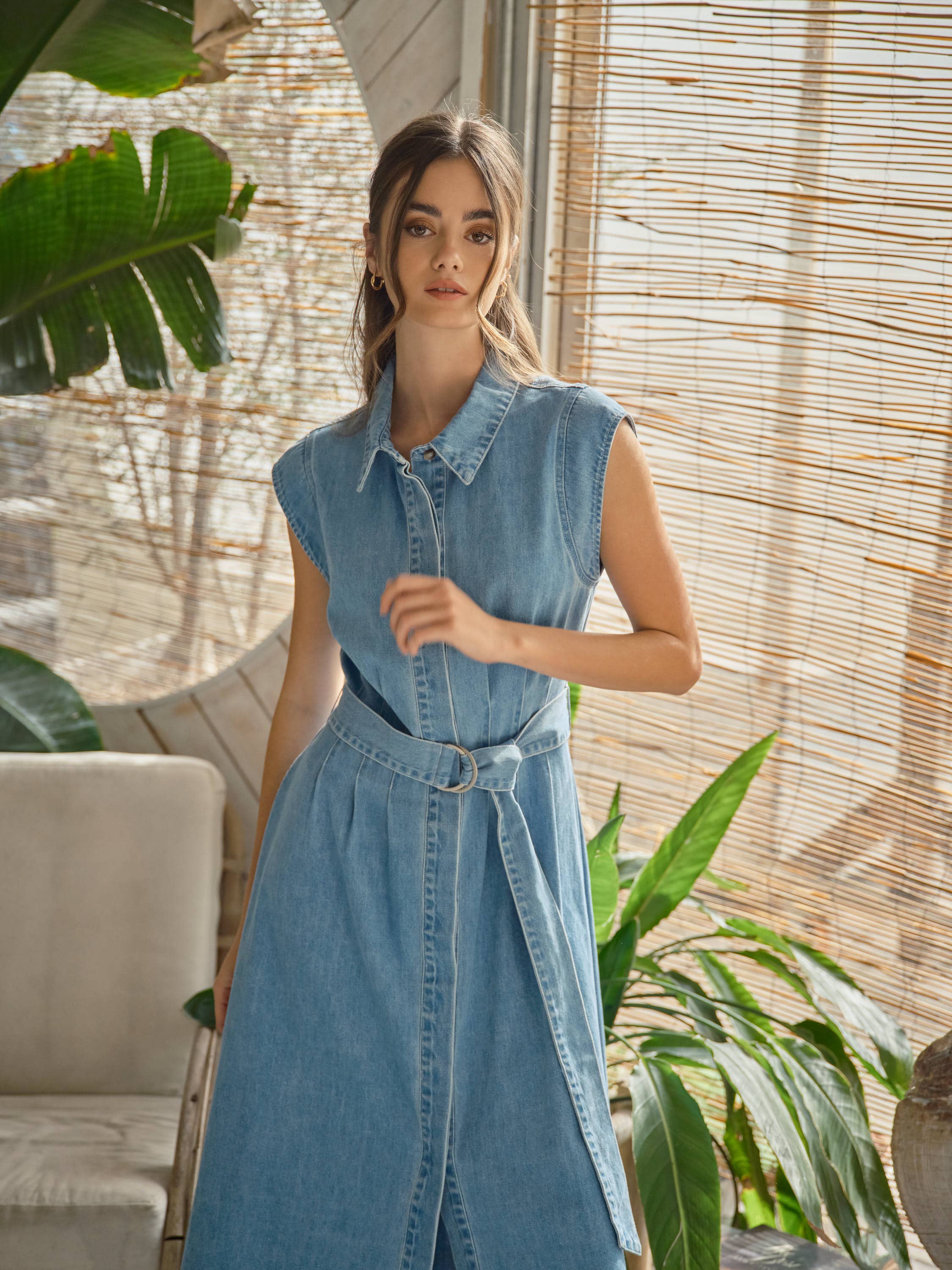 Cap Sleeve Belted Midi Dress