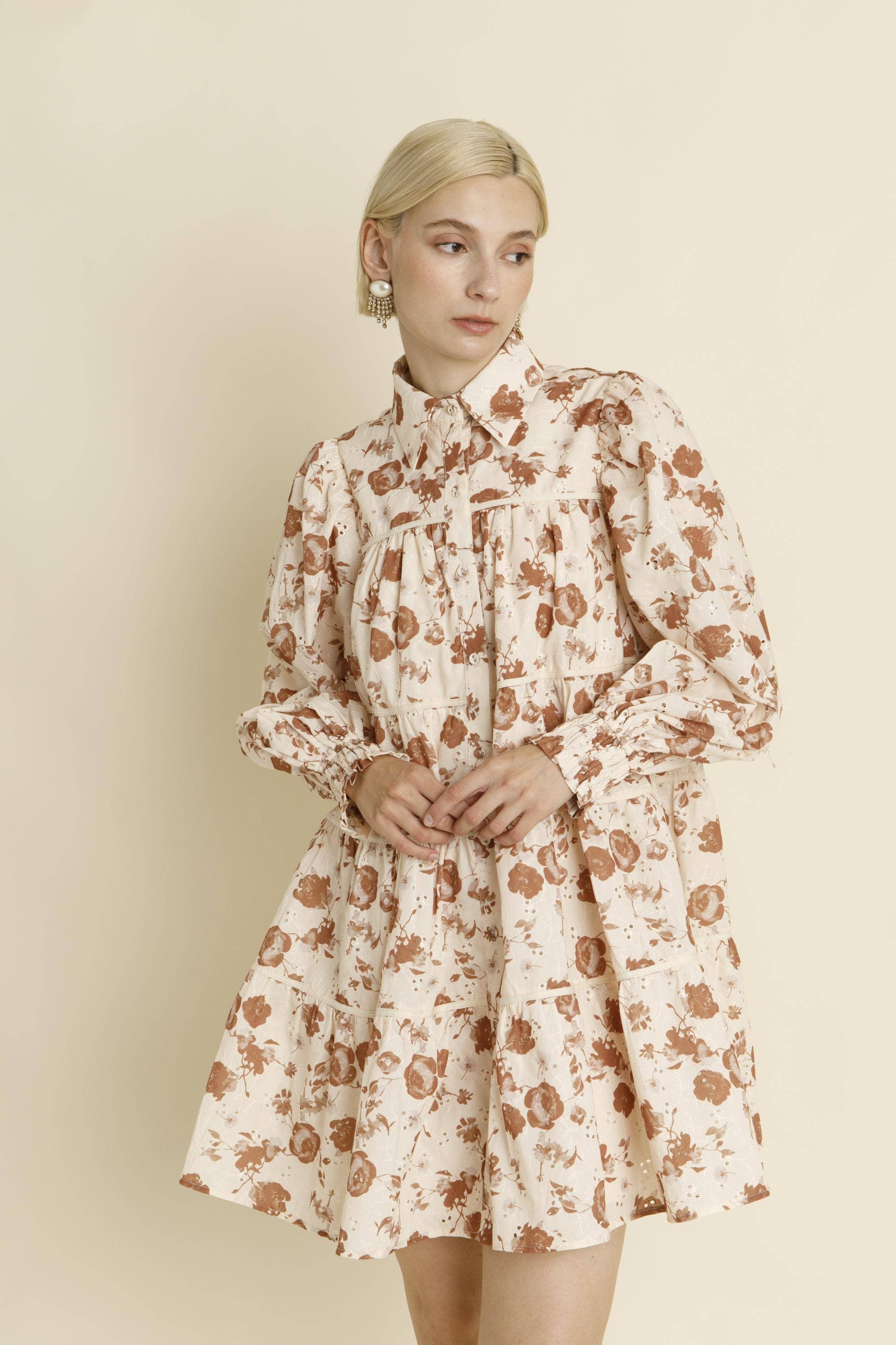 Embroidered Tiered Mini Dress