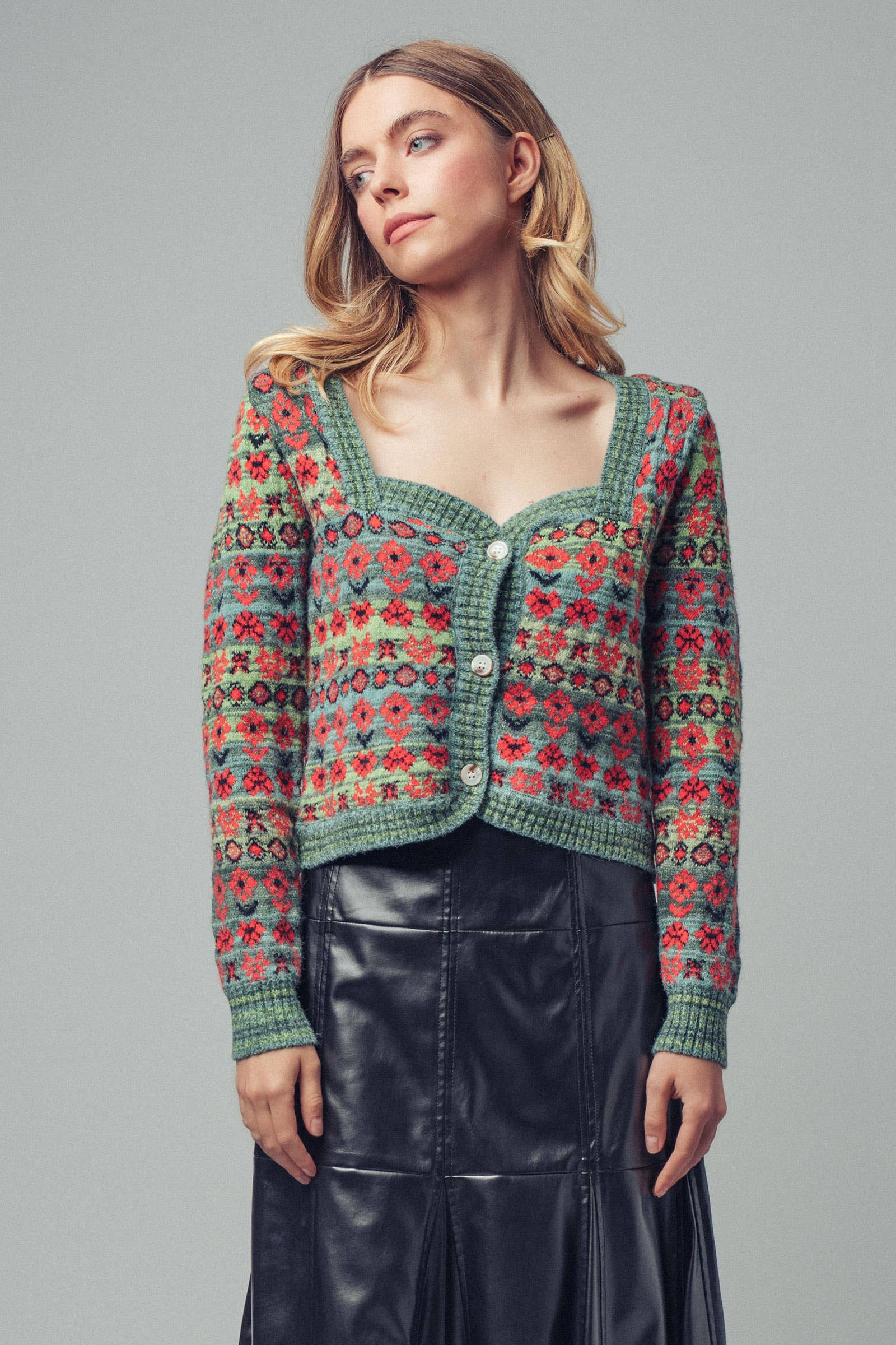 Vintage Floral Jacquard Knit Cardigan