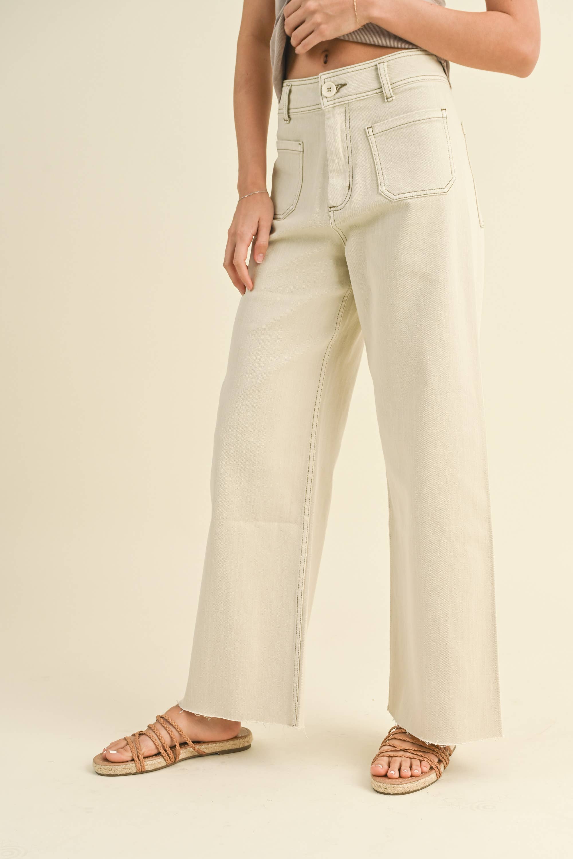 Straight Wide Leg Pants with Front Pocket