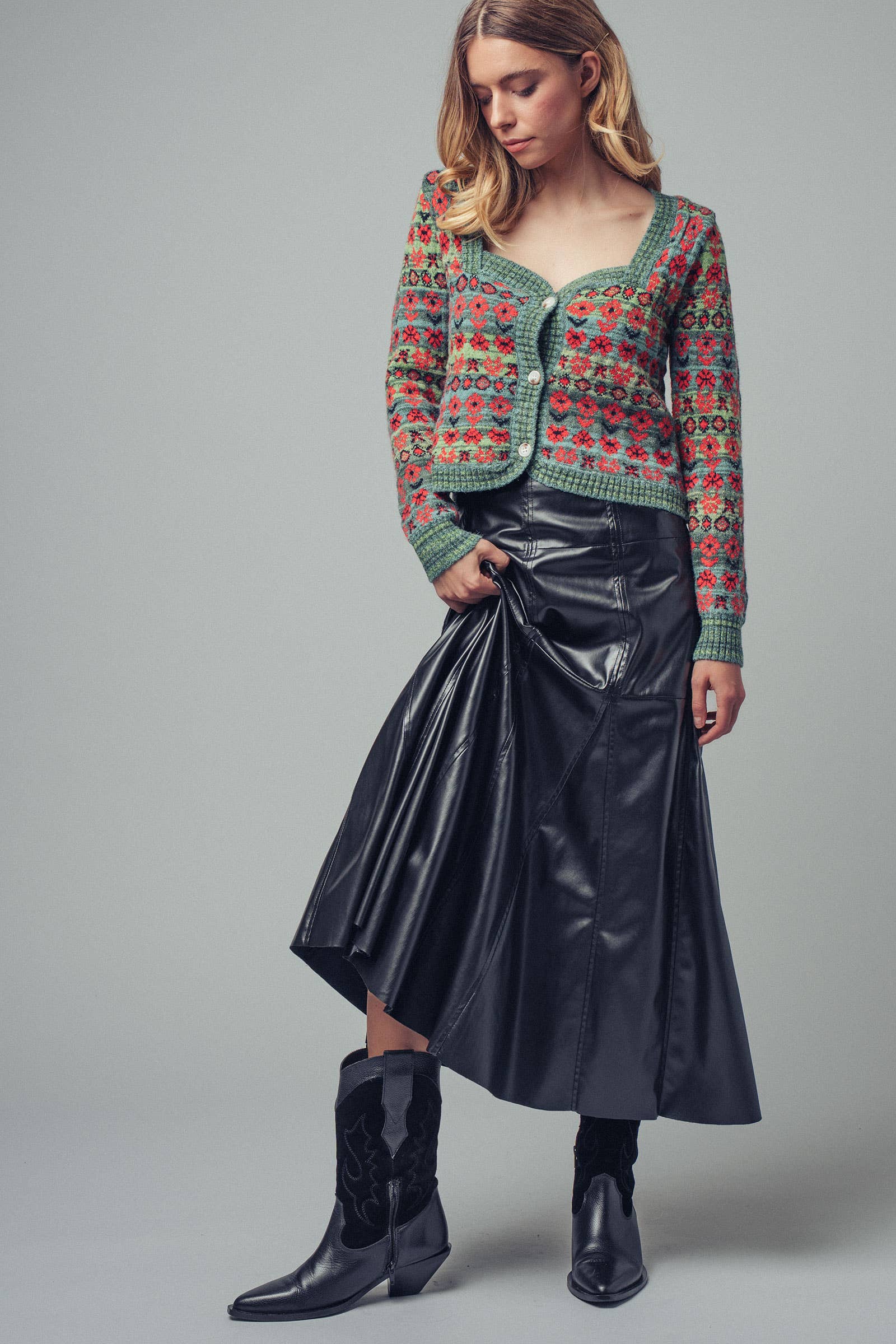 Vintage Floral Jacquard Knit Cardigan