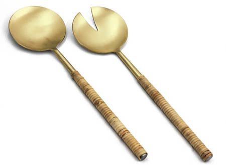 Gold & Jute Wrapped Handle Salad Servers, Set of 2