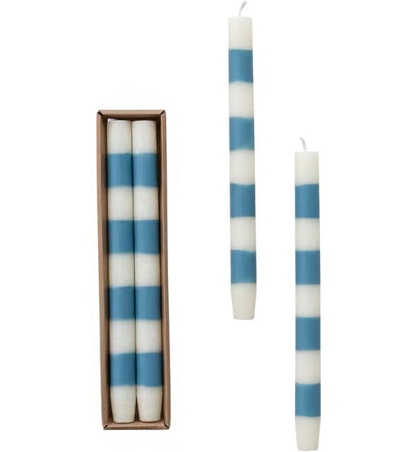 Blue Stripe Unscented Taper Candles Set