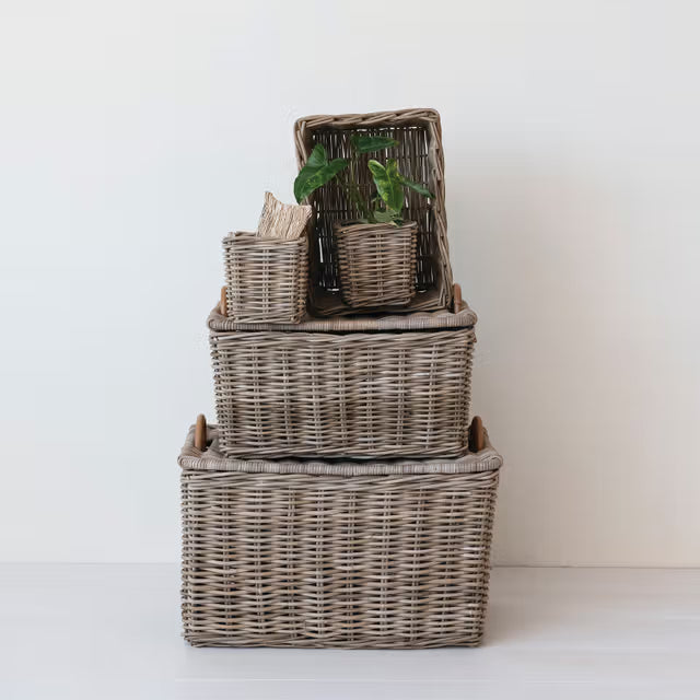 Rattan Trunk Basket with Handles