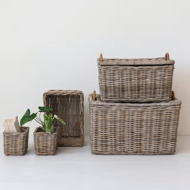 Rattan Trunk Basket with Handles
