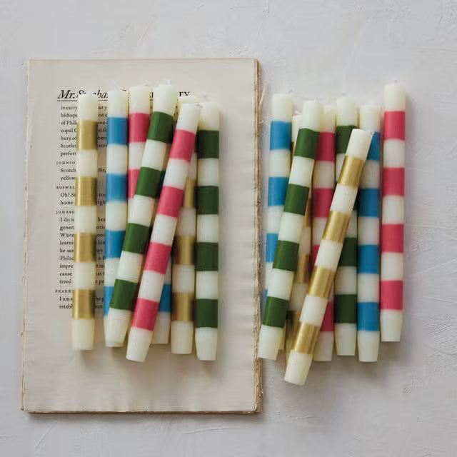 Blue Stripe Unscented Taper Candles Set