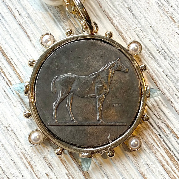 Matte Gold Horse French Bee Coin Necklace