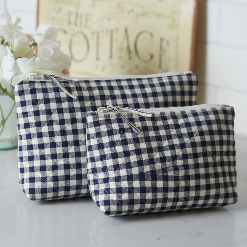 Indigo Gingham Cosmetic Bag