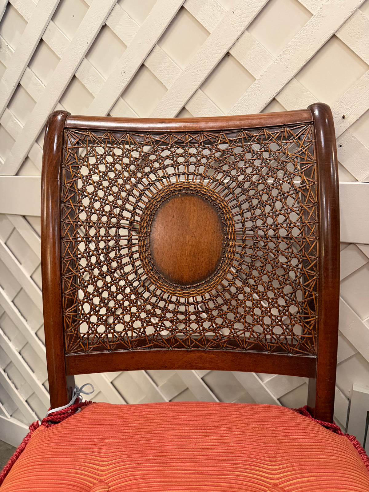 Cane Back Accent Chair with Coral Cushion