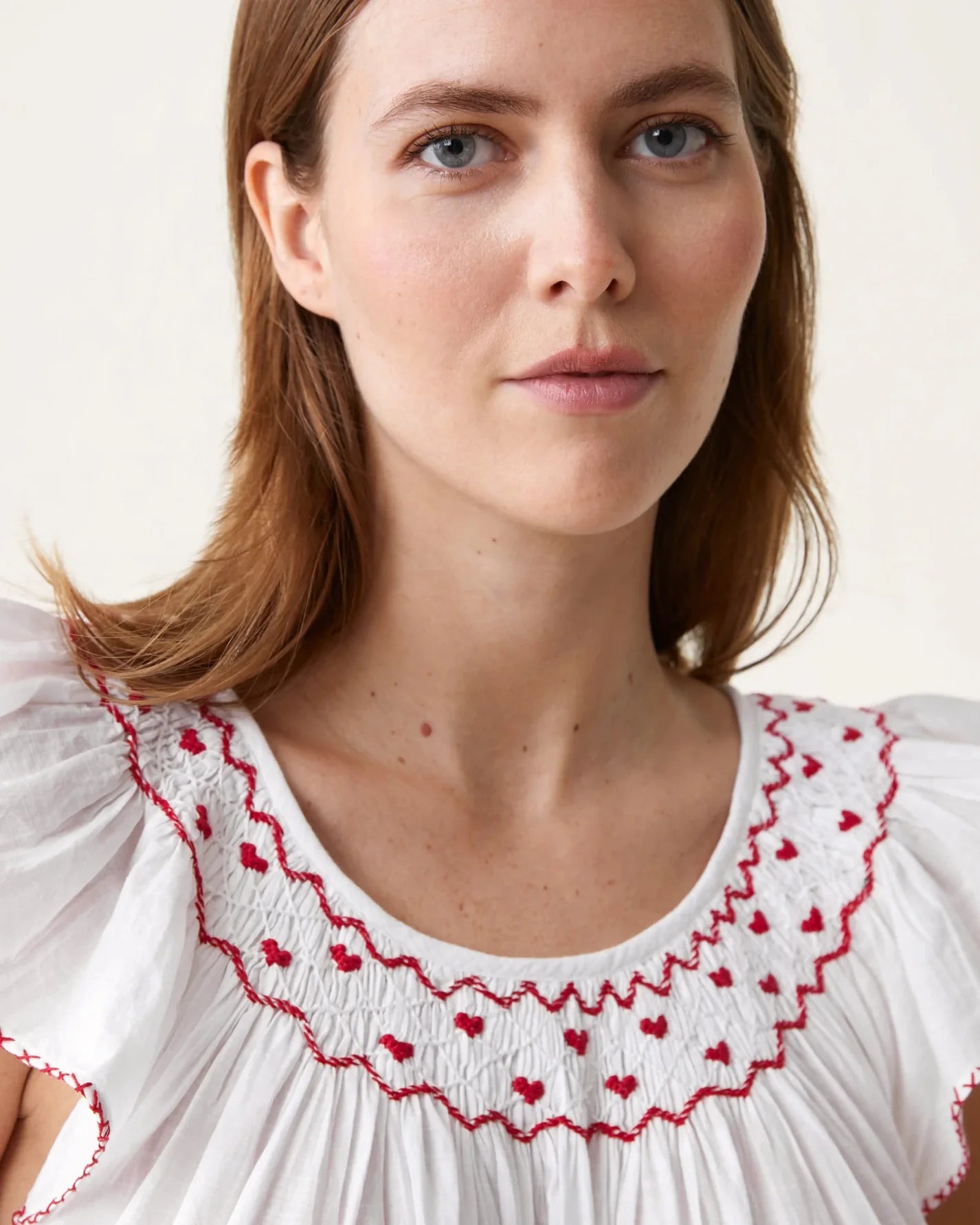 Red Hearts Embroidered Dona Night Dress