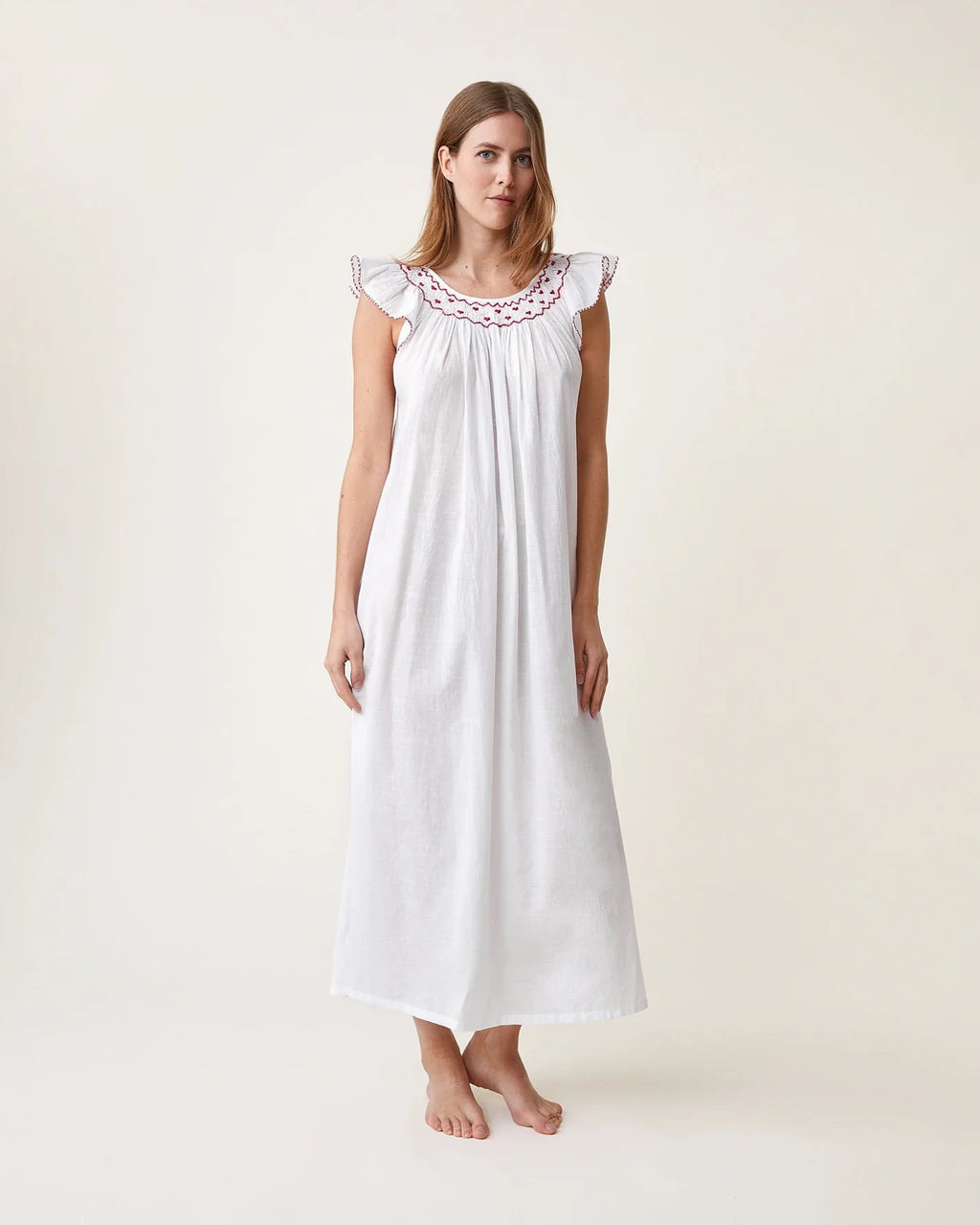 Red Hearts Embroidered Dona Night Dress