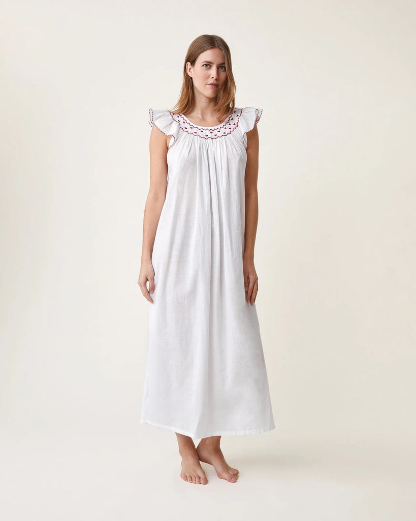 Red Hearts Embroidered Dona Night Dress