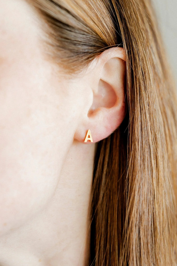 Initial Screwback Flat Back Stud Earrings