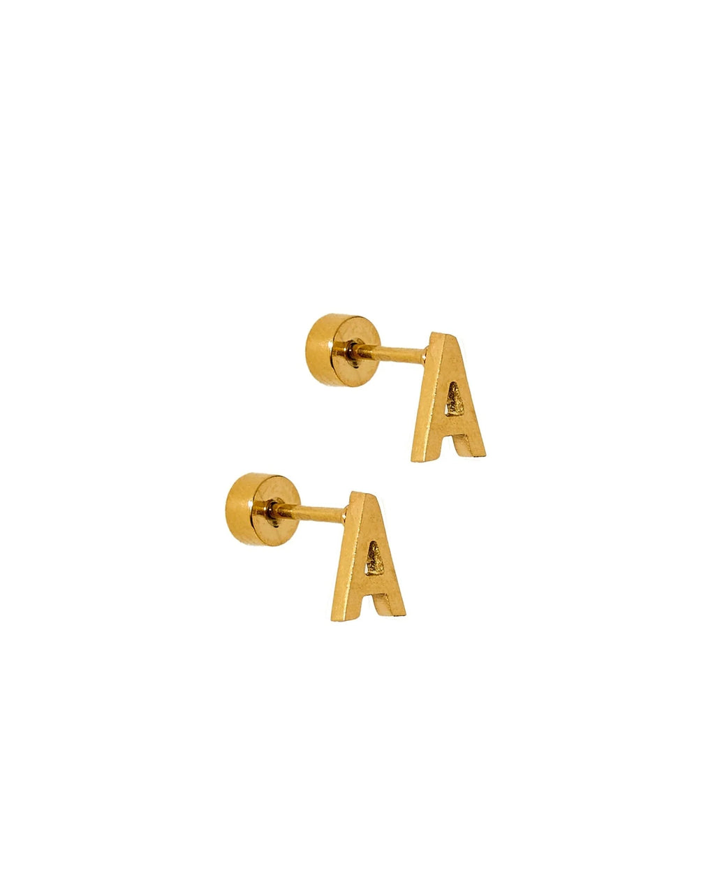 Initial Screwback Flat Back Stud Earrings