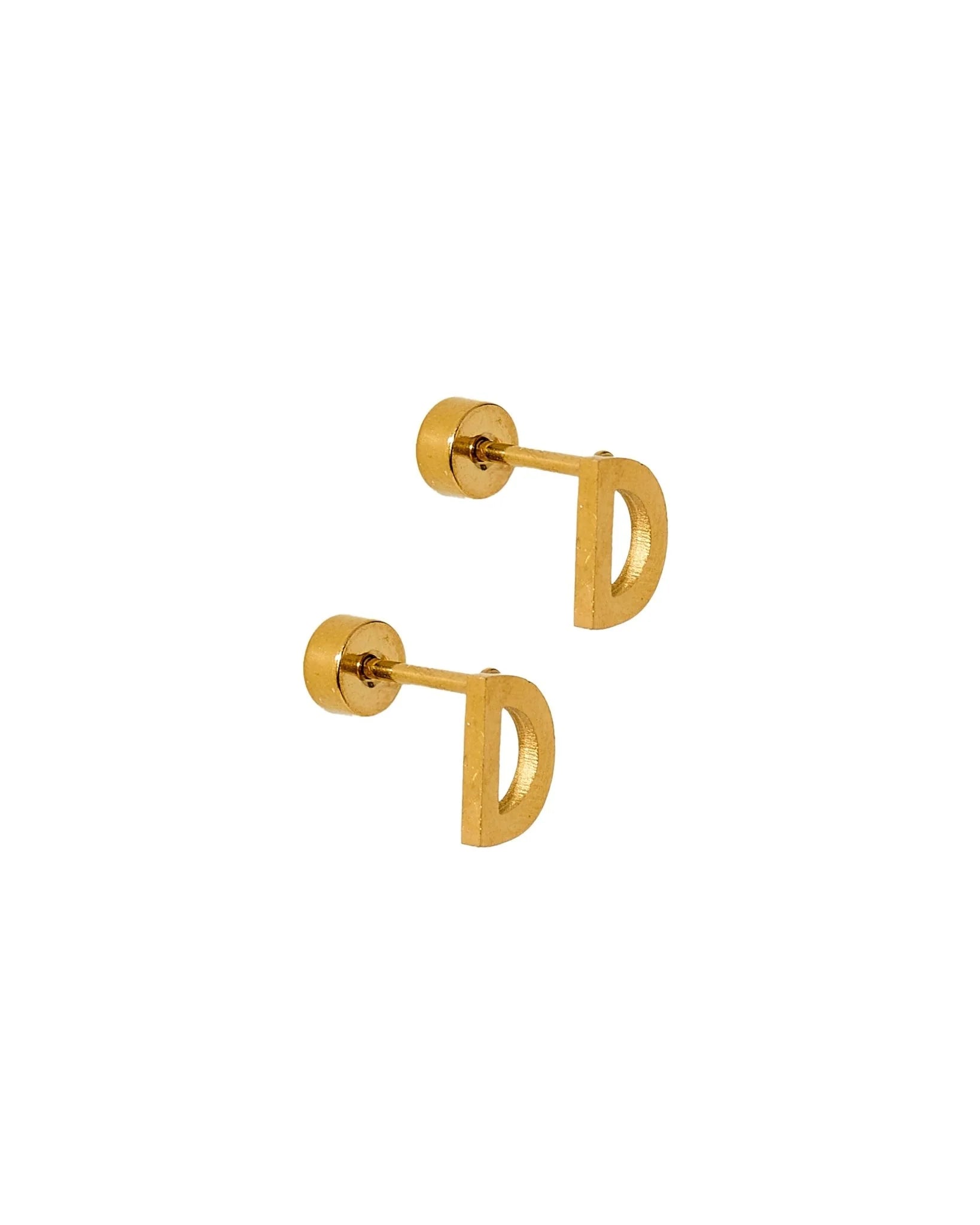 Initial Screwback Flat Back Stud Earrings